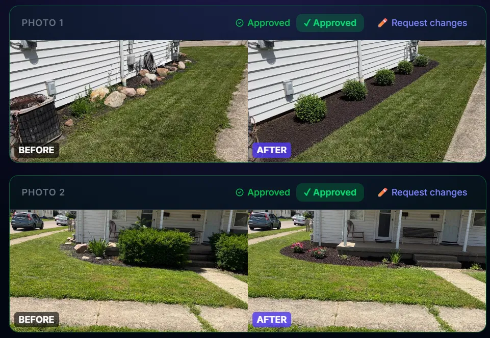 JobWon AI before and after proposal visual showing landscaping transformation